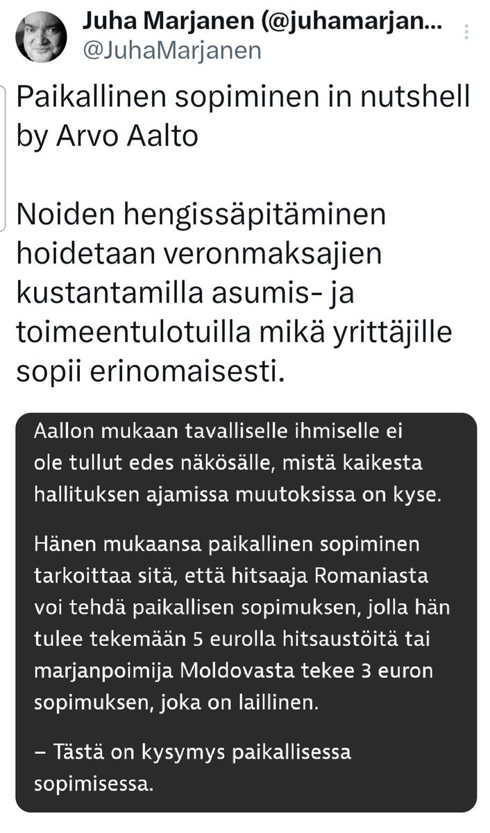 Tänään on puhuttu mm. yritystukien tarpeellisuudesta.  Paikallinen sopiminen se vasta yritystuki onkin👇