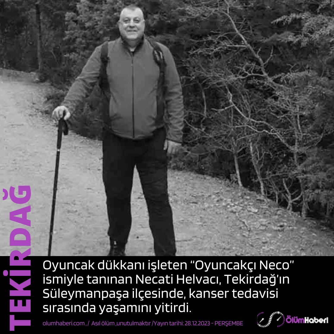 OlumHaberi's tweet photo. “Oyuncakçı Neco” Necati Helvacı, Tekirdağ Süleymanpaşa’da, kanser tedavisi sırasında yaşamını yitirdi
https://t.co/4uCeQ1i6zp #Oyuncak #NecatiHelvaci #Tekirdag #Suleymanpasa #vefat #cenase #kanser https://t.co/IIdxbgmqD0