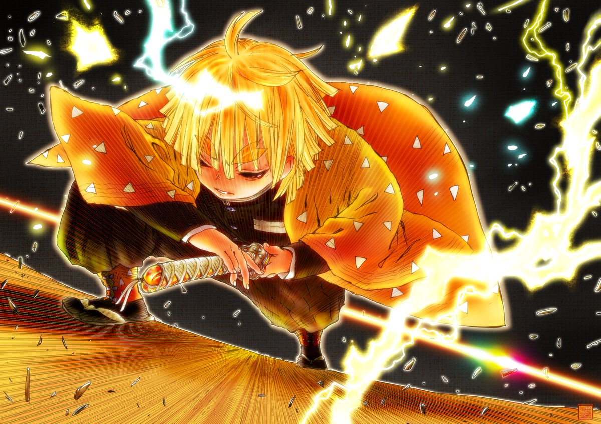 我妻善逸 「#このタグを見た人は黙って刀を持ったキャラを貼れ」|紅丸🎨くりむぞん＠『落ちこぼれ退魔師は異世界帰りで最強となる』コミックス第1巻発売中です！のイラスト
