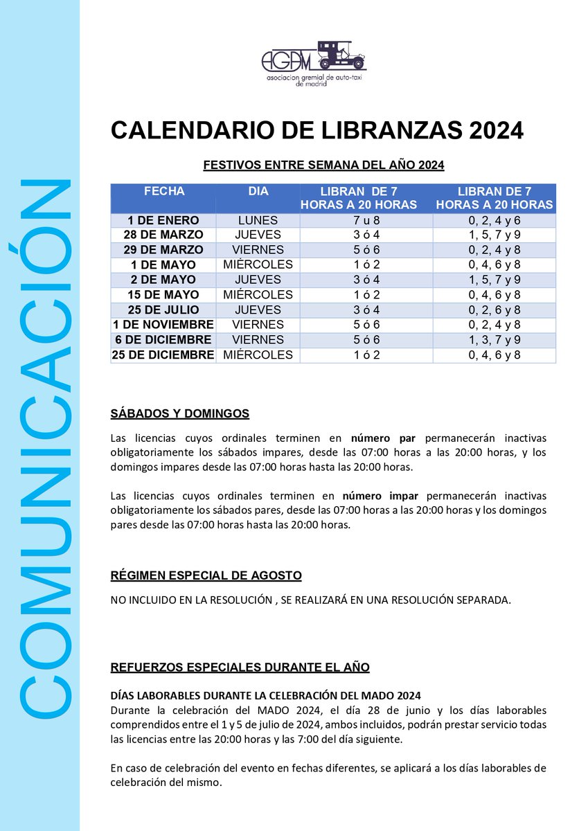 GREMIALMADRID's tweet photo. PUBLICADO EL CALENDARIO DE LIBRANZAS PARA EL AÑO 2024 https://t.co/X2WTI5CRnE