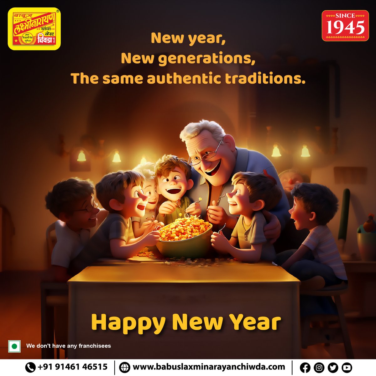 BabusLNChiwda's tweet photo. Babus, your snacking companion across the years and generations. Happy New Year from Babus LaxmiNarayan Best Chiwda!
#babuslaxminarayanchiwda #legacyof78years #since1945 #originaltaste #nostalgia #babus #punefoodies #maharashtra #snacks #snackstime #bestflavours #tastybites https://t.co/ohMLseNQdZ