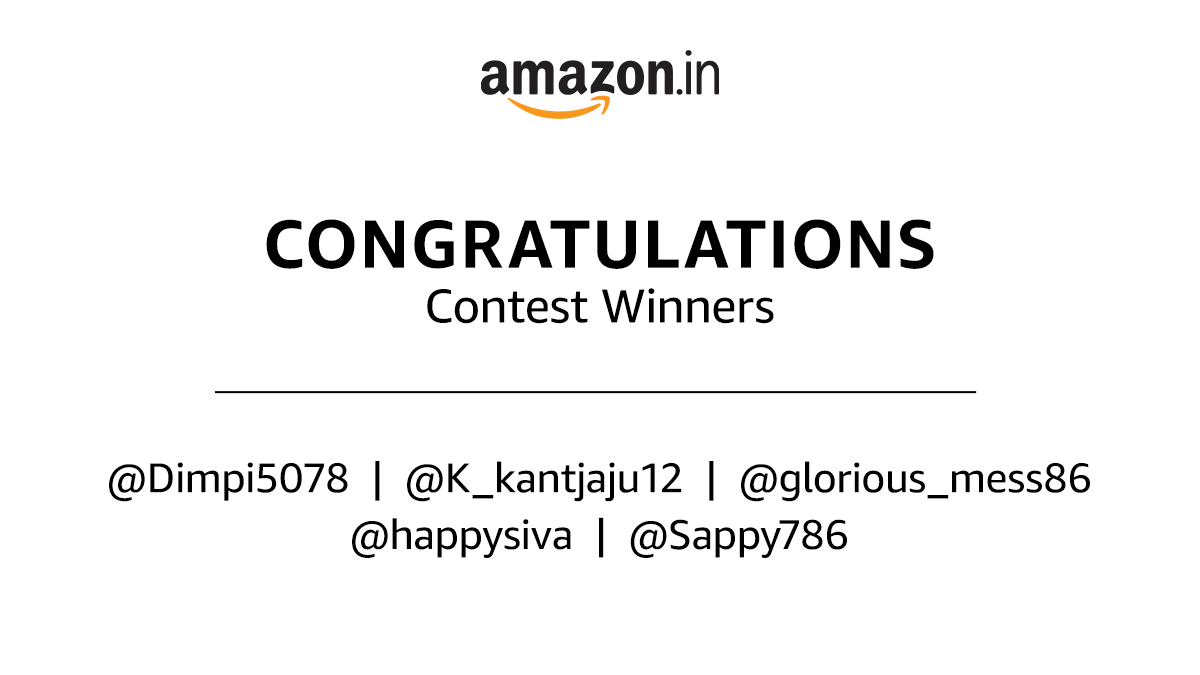 Congratulations to the winners of this contest! Kindly share your details with us via DM to claim your prize!

@Dimpi5078 @K_kantjaju12 @glorious_mess86 @happysiva @Sappy786 

#AmazonIndia #OpenBoxesOfHappiness #AmazonHomeAppliances