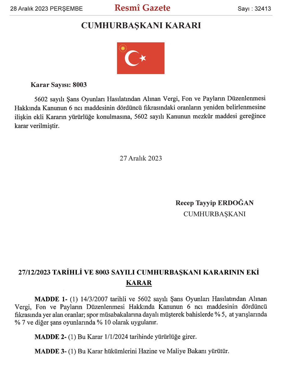 dailyislamist's tweet photo. 🔴 Resmi Gazete'de yayınlanan Cumhurbaşkanlığı kararıyla kumar işlerinden alınan vergi oranlarına %50 indirim yapıldı.

Bahis % 10'dan % 5'e
At yarışları % 14'ten % 7'ye
Şans oyunları % 20'den % 10'a düşürüldü.