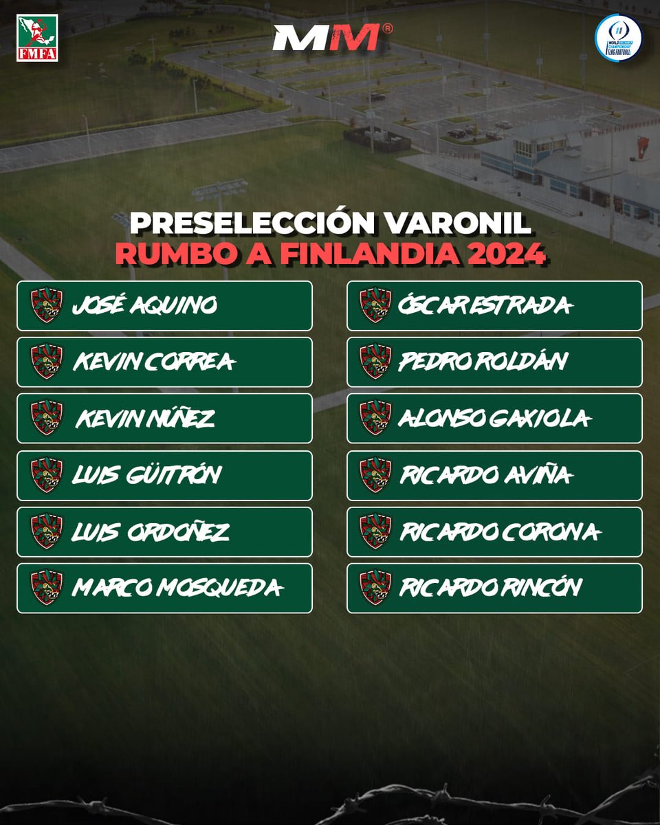 MeanMachinePod's tweet photo. 💪🏻 ¡COMIENZA LA AVENTURA! 🥇
La Federación Mexicana de Fútbol Americano reveló la primera lista de preseleccionados que buscarán un lugar en el Mundial de Flag Football de Finlandia que se disputará en agosto de 2024 🇲🇽🏈🇫🇮
#FMFA #FlagFootball #WorldChampionship https://t.co/Ofkyf3hMoy