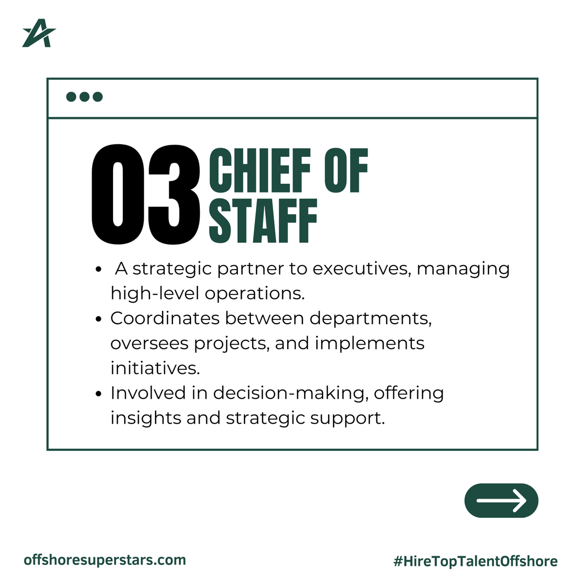 Navigating the corporate landscape: 🤝 Executive Assistant - the right hand, 💻 Virtual Assistant - the digital ally, 🎯 Chief of Staff - the strategic maestro.

Each role brings a unique flavor to the business symphony 🌐💼🔍

 #VirtualAssitant #ExucutiveAssitant #ChiefofStaff