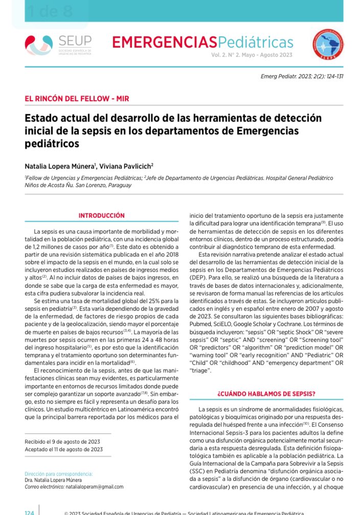 TSEUP's tweet photo. ❗️EL RINCÓN DEL FELLOW - MIR #EmergenciasPediatricas

📖 Estado actual del desarrollo de las herramientas de detección inicial de la sepsis en los departamentos de Emergencias pediátricos

✍️ Natalia Lopera Múnera, Viviana Pavlicich

👉 Accede a través de: https://t.co/sGU8dZAtXP https://t.co/9JSXJPXyNm