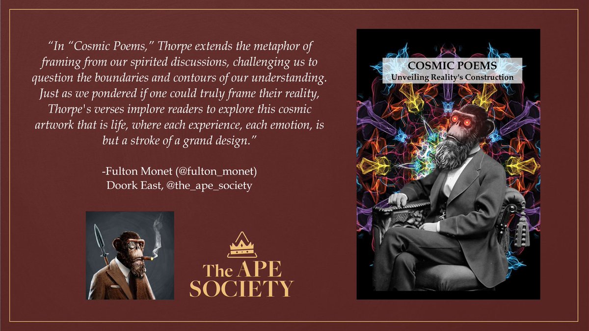 sfumato44's tweet photo. Time to showcase the wonderful people that have been part of the ‘Cosmic poems’ journey🤩

Here’s a comment by the great @fulton_monet😵‍💫🚀

Mark the date! #CosmicPoems mint will take place on tomorrow with @book_io✨

@the_ape_society #NFTs #CNFTs https://t.co/BNq9wpKZnK