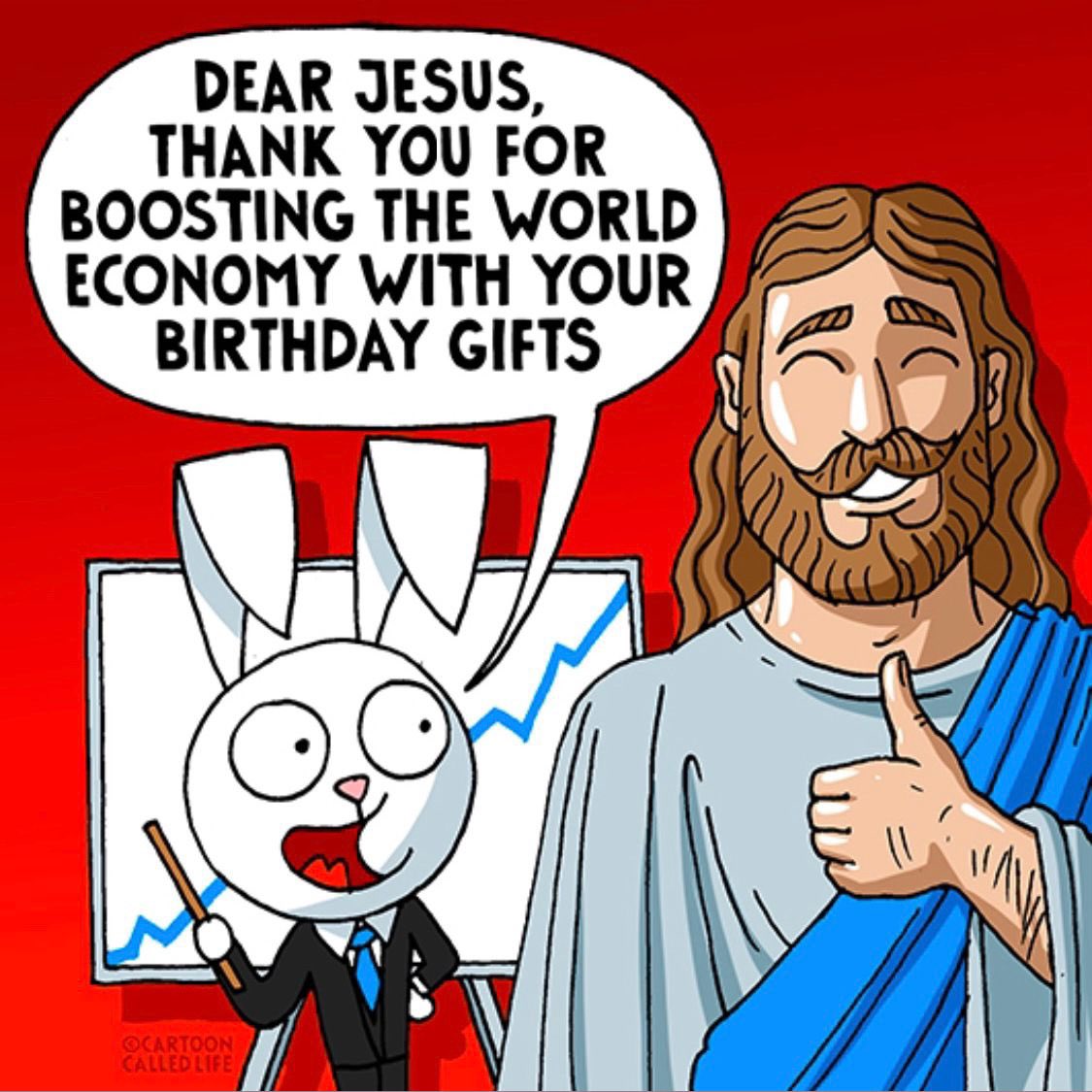 Jesus, the economy is up ! 🐰🎄🎁😜

#cartoon #comic #humour #christmas #jesus #ChristmasGift #economy #boost