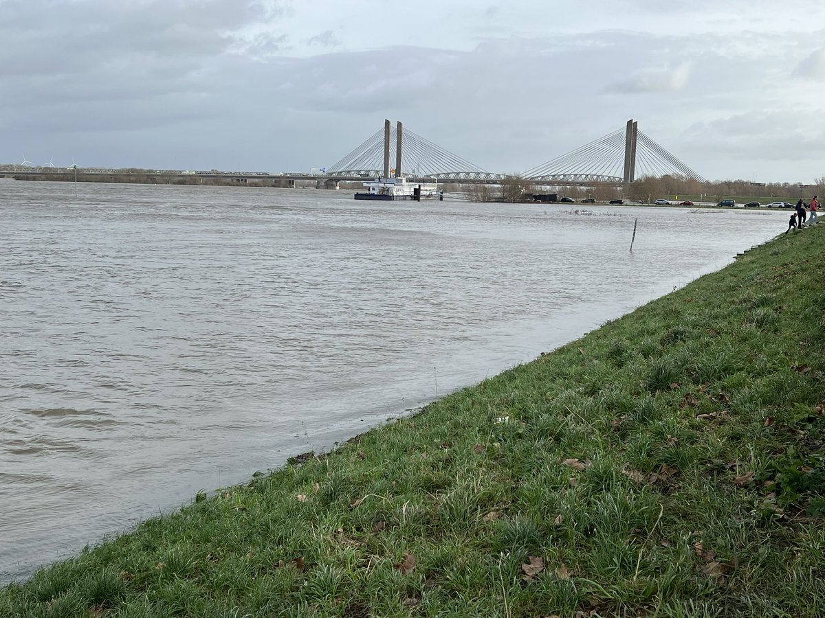LadyDorrie's tweet image. Veel “ramptoeristen” op de Waalkade in Zaltbommel. Enige geruststelling, we kunnen nog even voor we hier ècht onder water staan. #zaltbommel #Hoogwater #waal #waalkade