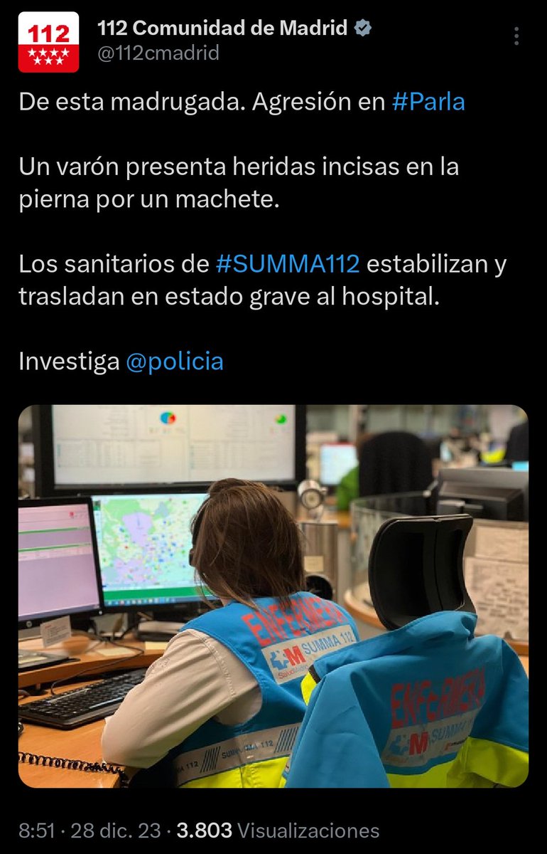 PoliciaSXXI's tweet photo. #Parla. Asalto violento con machete solo 6 días después de que @DGobiernoMadrid y @AytoParla organicen un circo para engañar a los ciudadanos y hacerles creer que todo esta controlado.
Como decía Escohotado: «La verdad se impone sola. La mentira necesita la ayuda del gobierno». https://t.co/hJBiY45zag