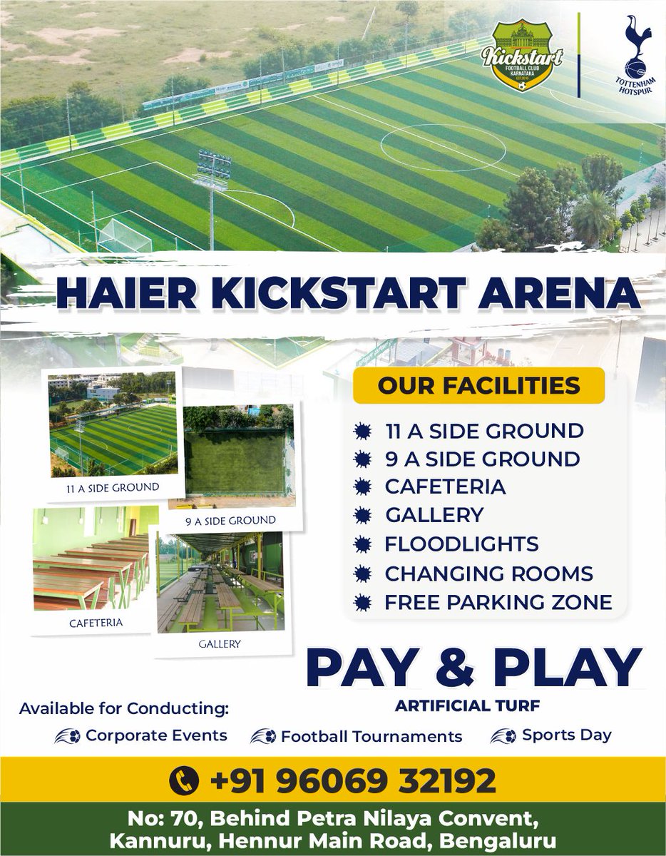 Kickstart_fc's tweet photo. Are you ready to become a regular at this new hotspot? 🤩
Book our new Haier Kickstart Arena now and experience top-tier amenities and services! ✨
CALL NOW! 📞
#IndianFootball #AmagiCorporation #Haier #IValueGroup #JDSsoftware #PaynPlay #KickstartFC #tottenhamhotspur https://t.co/wScQ2ycqcB