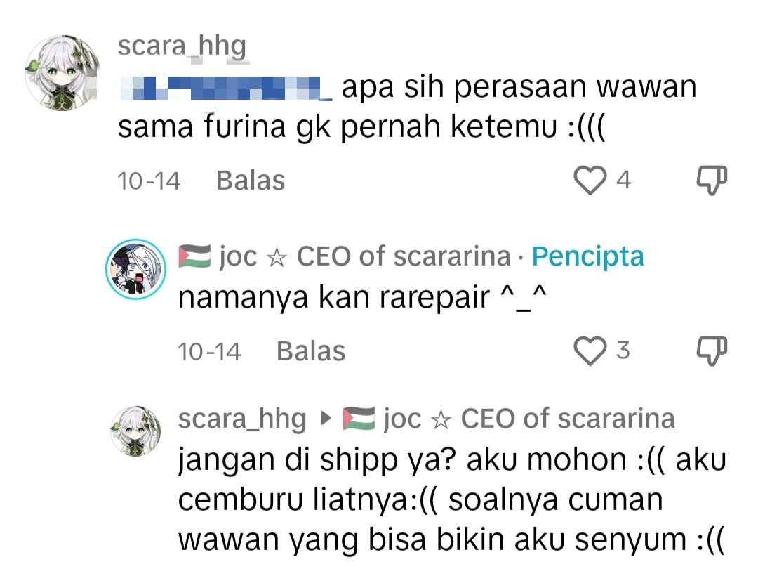 babufess's tweet photo. Babu!

Fans karakter genshin yang begini tuh kenapa deh😭😭 sering bgt nemu di konten ship gitu.. https://t.co/fuyoPwPSjn