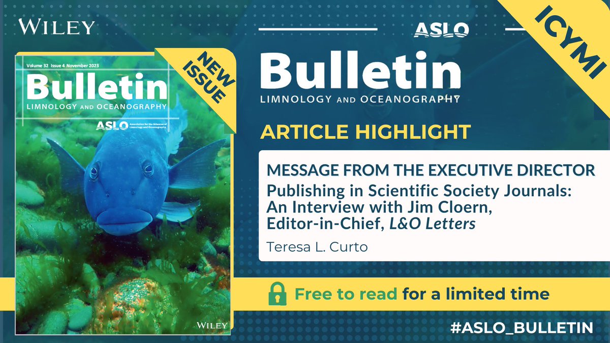 📖 ICYMI: Check out the Message from the Executive Director T. Curto in the last #ASLO_Bulletin issue. #ASLO_Letters EIC @DrCloern explains how #ASLO's journal editors are committed to constructive peer reviews.
🔓 temporarily free to read @wileyearthspace
doi.org/10.1002/lob.10…