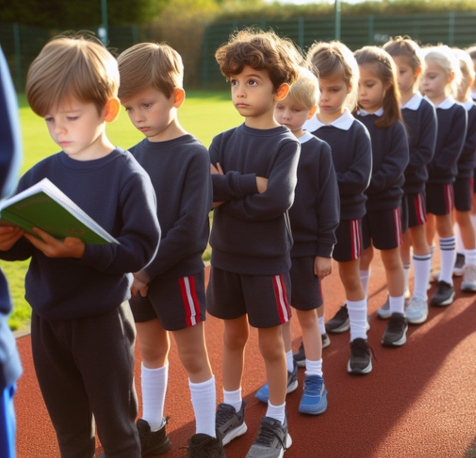 KevWeir1's tweet photo. 📖 We don't teach reading like this so let's keep long lines away from PE.

🤝 Small sided games, stations or if you must have lines then 10 lines of 3 is better than 3 lines of 10. https://t.co/XY3FgR7R8c