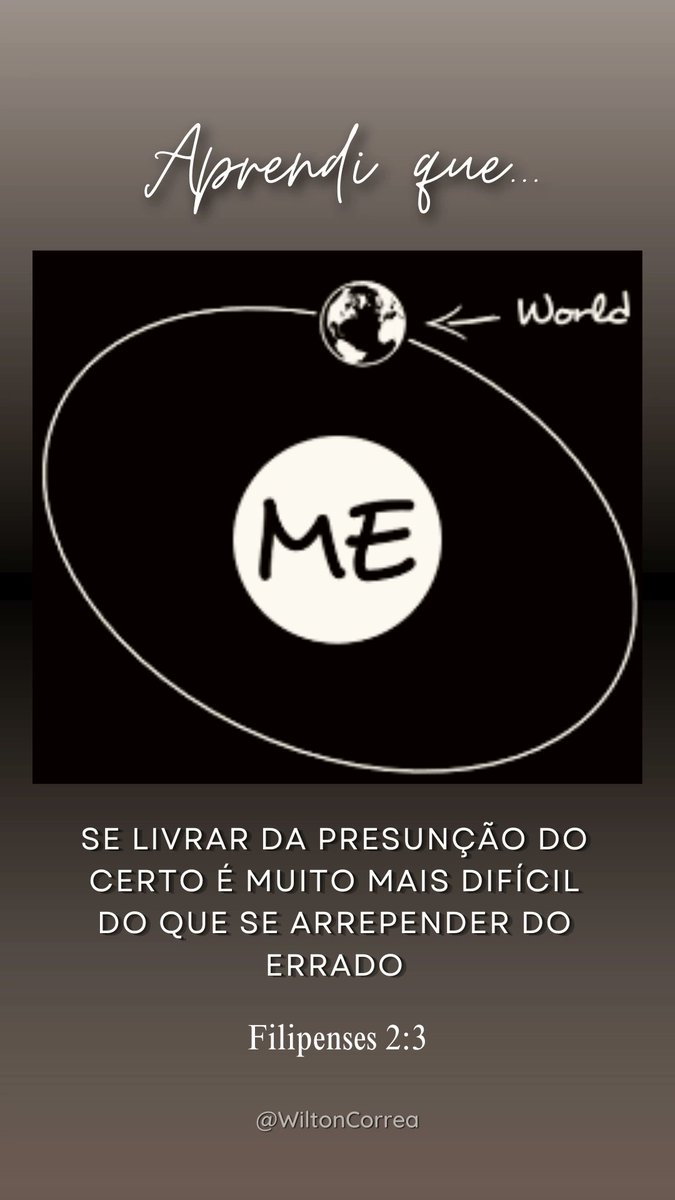 WiltonCorrea's tweet photo. Filipenses 2:3 NVI
Nada façam por ambição egoísta ou por vaidade, mas humildemente considerem os outros superiores a vocês mesmos. https://t.co/vkjdNKnD4J