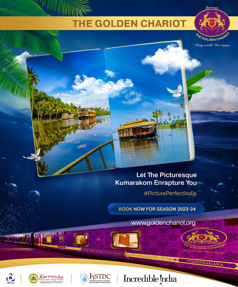 GoldenChariotIR's tweet photo. Catch glimpses of the #PicturePerfectIndia as you ride a houseboat through the picturesque backwaters of #Kumarakom
Go to https://t.co/vy5a5ySeOw to book a comprehensive #GoldenChariot tour.
#LuxuryTravel #ExploreIndia #IndianTourism #TravelKerala #kumarakom #kumarakombackwater https://t.co/wzNx8hSY06
