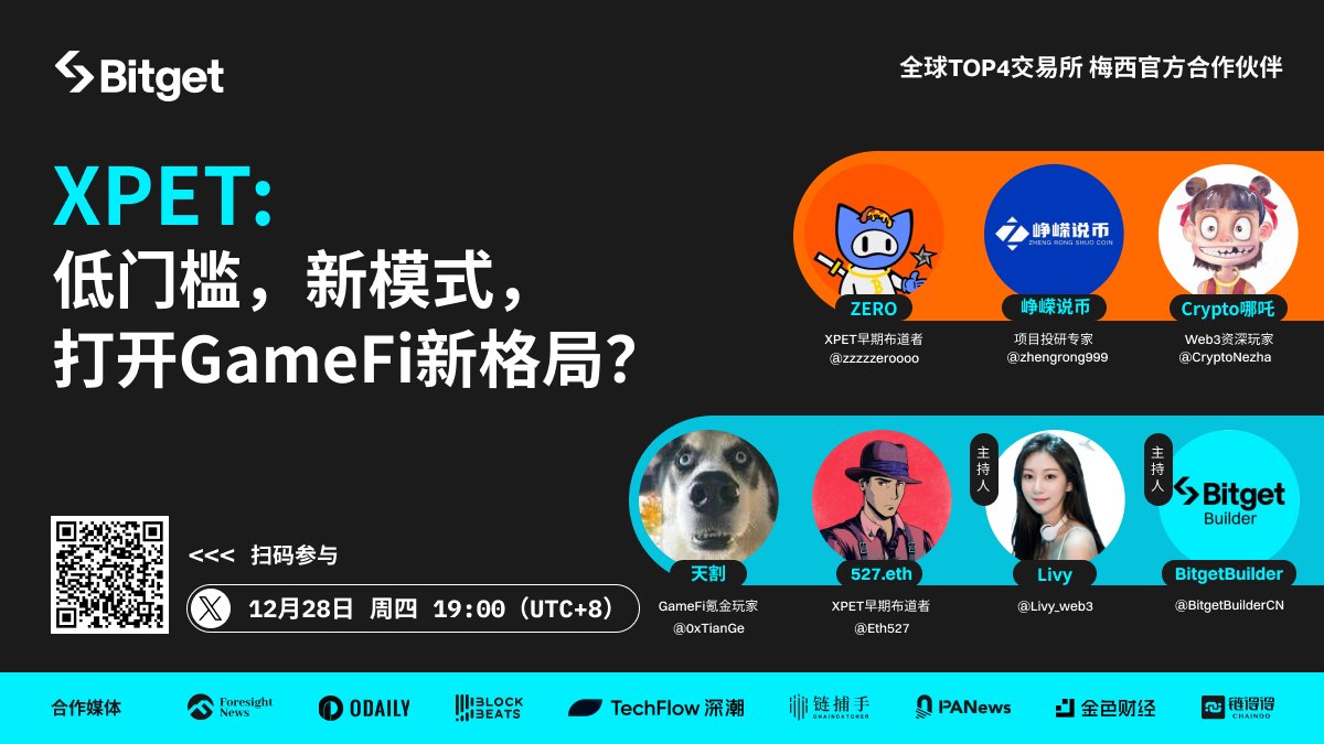 Bitget_zh's tweet photo. 📢说来就来！今晚八点来碰一碰 #XPET ！
低门槛，新模式，#XPET 如何打开GameFi新格局❓

🎙️主持人：@Livy_web3 @BitgetBuilderCN
🧑‍🏫特邀嘉宾：@zzzzzeroooo @zhengrong999 @CryptoNezha @0xTianGe @Eth527 
✅立即订阅：https://t.co/FcnRPS3v98 https://t.co/A32KBlaipw