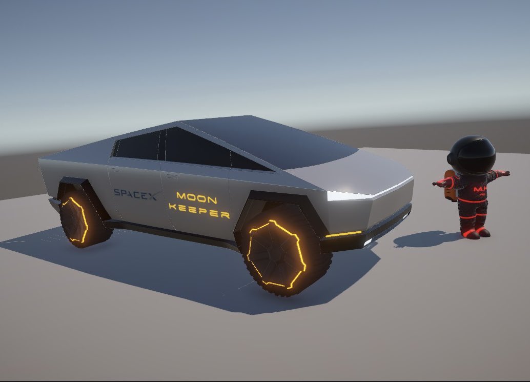 MoonKeeperGame's tweet photo. What do you think of a race on the moon? 
🏆 We now have a #Cybertruck in the Moon Keeper metaverse! Racing on the moon in search of crystals will become more exciting! 
🔥Keepers #NFT is missing! 
Get yours! #tesla @elonmusk @SpaceX https://t.co/NVFAliuA9g