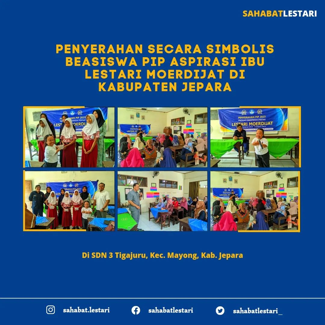 Sahabat Lestari menyerahkan beasiswa PIP aspirasi Ibu Lestari Moerdijat kepada siswa-siswi SDN 3 Tigajuru, Kec Mayong, Kab Jepara, Jawa Tengah. #lestarimoerdijat #SahabatLestari