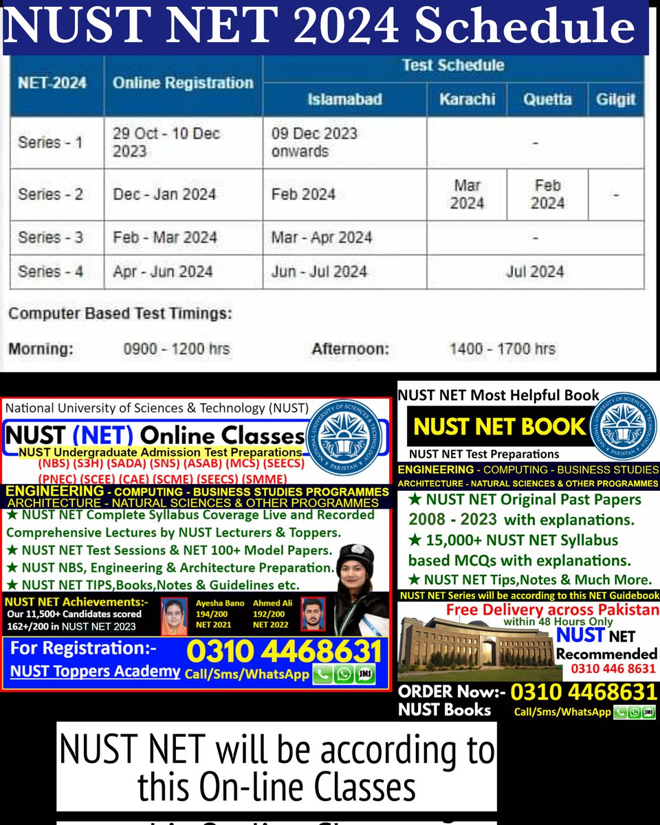 NumsPmc's tweet photo. #NUST NET ADMISSIONS Open all ( Engineering - Business & Architecture - Computing - Natural Sciences & other programme's ) Test 2024!
How to Prepare NUST Entry Test?
π NUST NET Online Classes!
Live and Recorded Video Lectures
#NUST #NET #nustentrytest #nustadmission #nusttest https://t.co/TP2vQpQ03G
