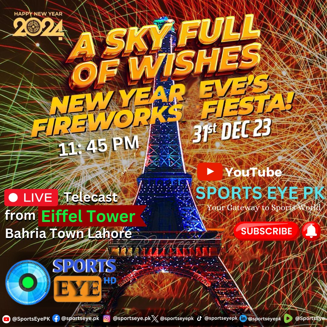 sportseyepk's tweet photo. As the clock strikes midnight, witness the sky light up with a symphony of colors and breathtaking pyrotechnics✨

Don't miss the magic; mark your calendars and join us!

#NewYearCelebration #FireworksSpectacle #Hello2024 #EiffelTower #BahriaTown #Lahore #SportsEye #SubscribeNow https://t.co/VuUiYTn8lC