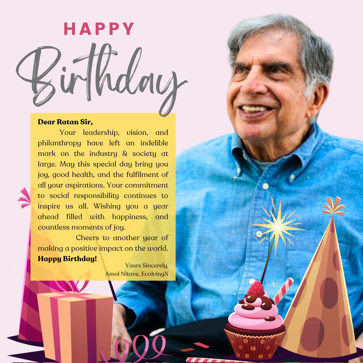 Amol_Nitave's tweet photo. @RNTata2000  Dear Ratan Sir, 
I wish you many many happy returns of the day! #RatanTata https://t.co/FBtgv99x2f