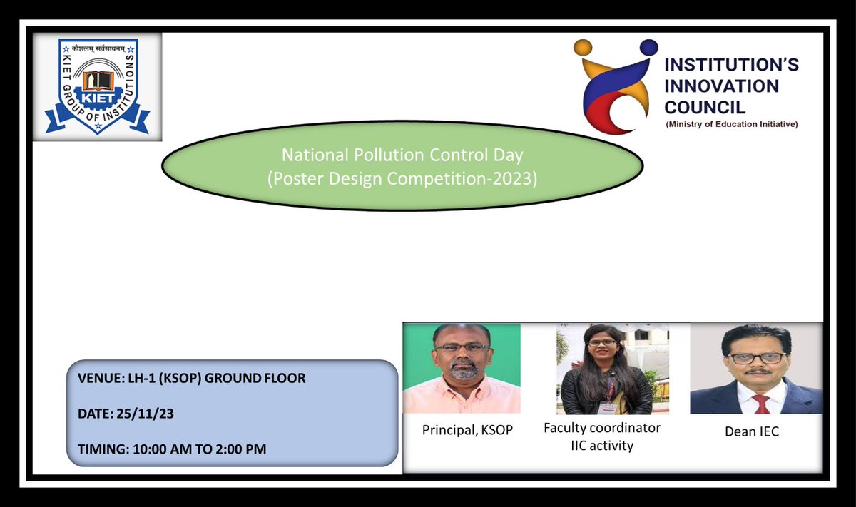 Kiet_edu's tweet photo. In celebration of #National_Pollution_Control_Day on Nov 25, the Institution’s #Innovation_Council organized a #poster_design #competition to raise #awareness about #environmental_issues and emphasize #pollution_control.
#kiet_group_of_institutions #KIETGZB #KIET #AKTU #AICTE https://t.co/Gw5ln1COEM