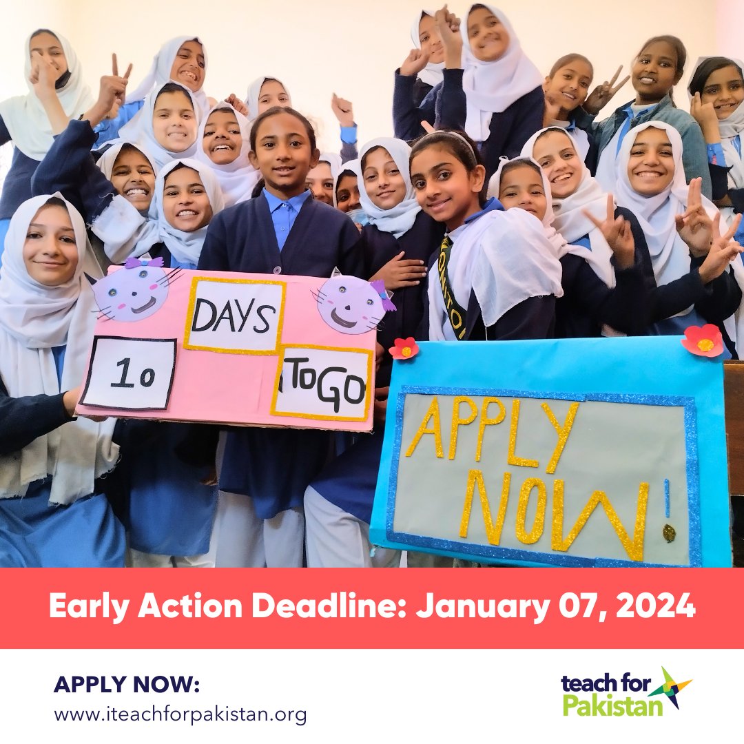 teachforpak's tweet photo. The Early Action Deadline is just 10 days away!
The best way to build the next generation of leaders is by being in a classroom today.
Apply today to become a Teach For Pakistan Fellow.
https://t.co/qVRhArsWix
#OursToFix #TeachForPakistan #Fellowship #Leadership #Education https://t.co/dsBeG8nLTV