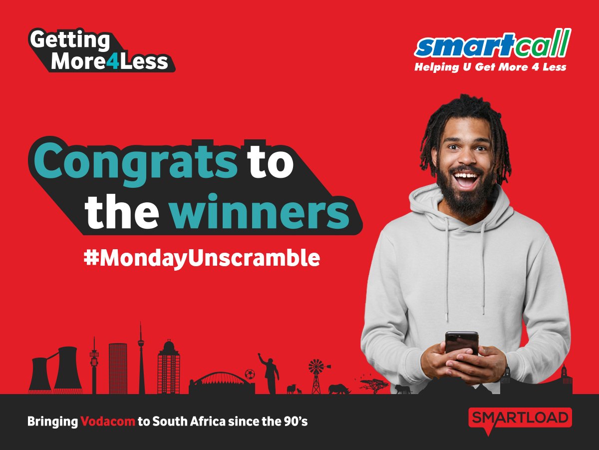Congratulations to the lucky winners!
@KGABO13381289
@ndu_bhuthelezi
@MoarabiTheBest
@MqoqiMteza
@leratoliralempe

Answer - VodaPay Data Deals #SmartcallWin