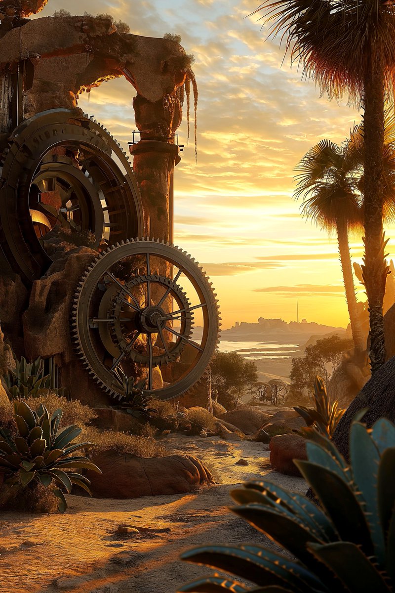 AethericaX's tweet photo. Dawn in the Desert
Sands shifted in the night, revealing more machines lost to time.
#HeliosOne #7WP #Worldbuilding #ConceptArt #MidjourneyV6 https://t.co/tBFboEOjt5