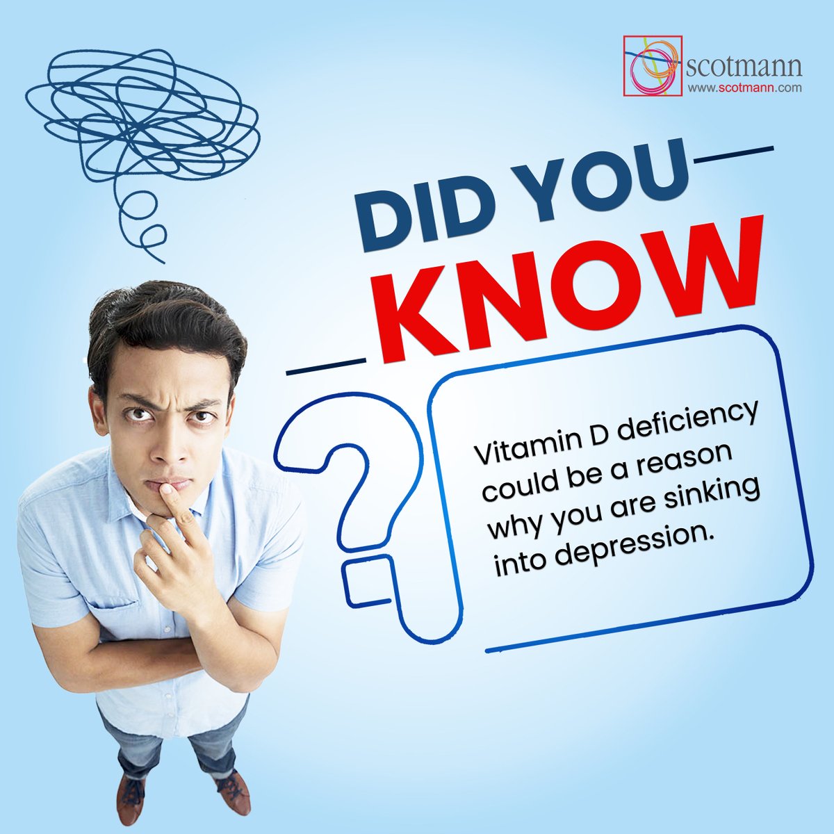 ScotmannPharma's tweet photo. Low #VitaminD can affect mental health by impacting serotonin & dopamine, the 'happy hormones.' Insufficient levels may worsen #depression symptoms & affect neurological functions. Prioritize Vit D for a brighter mood!
#SunnyD #DDukaan #ScotmannPharmaceuticals #LifeAtScotmann https://t.co/s2ccBWc79s