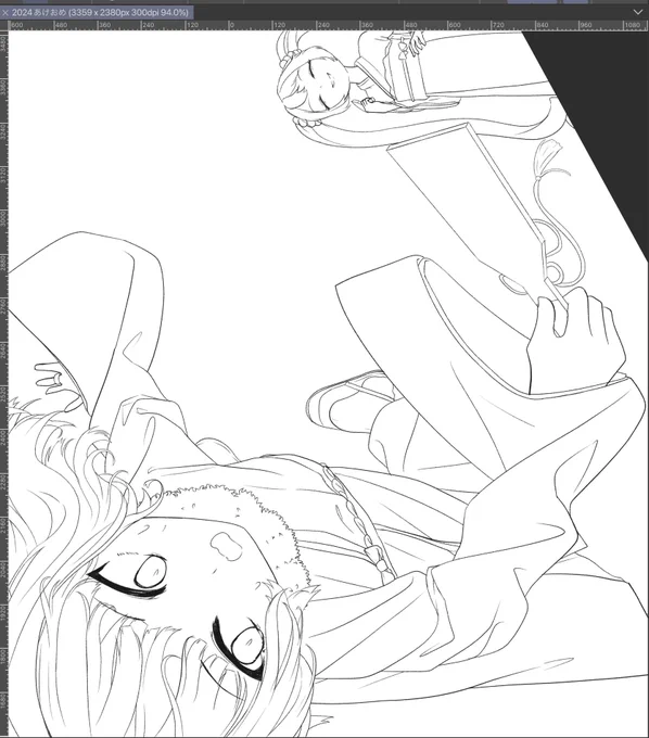 あけおめお正月イラスト書いてるWIP 