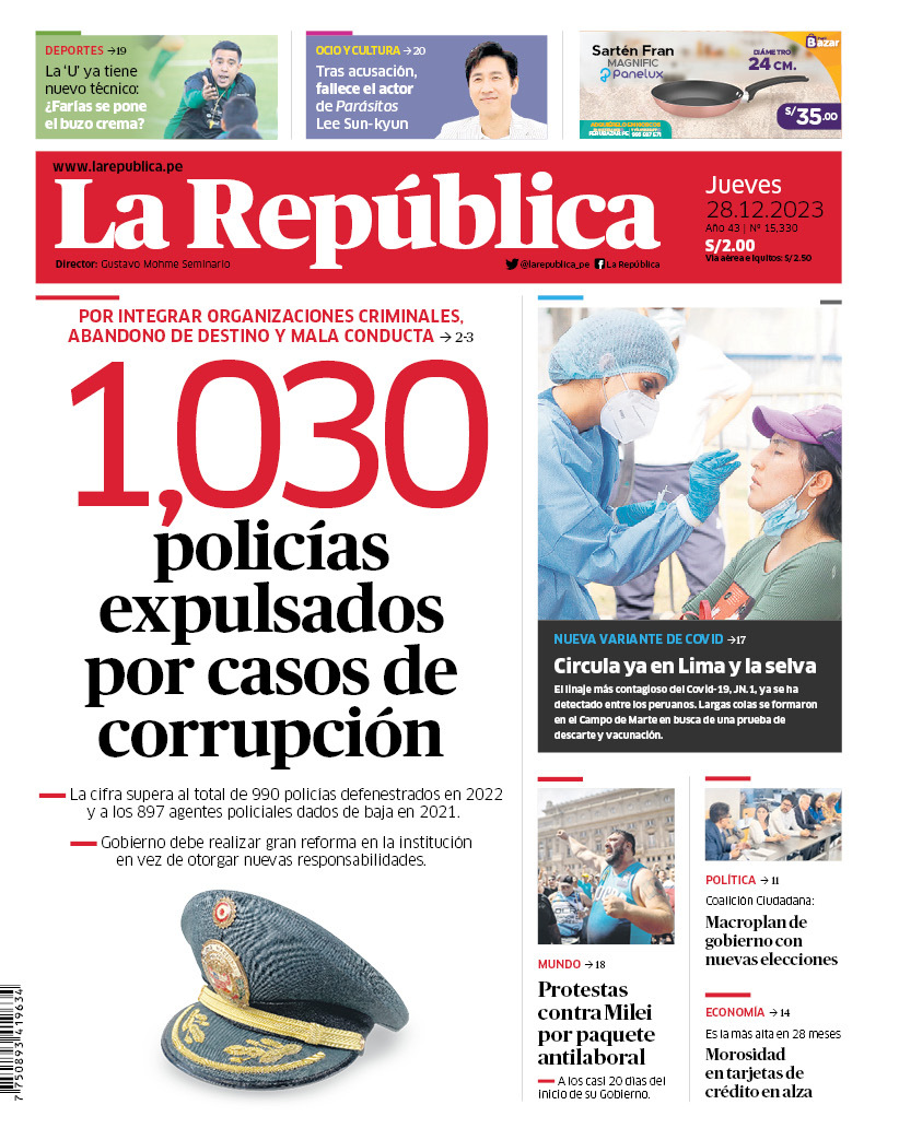 larepublica_pe's tweet photo. 🗞 ¡Buenos días! 👋 Esta es nuestra portada de hoy, jueves 28 de diciembre de 2023 📰

➡️ Recuerda que también puedes leer nuestra versión impresa aquí: https://t.co/h1jBpEUvLw https://t.co/nBSQ6Fwmx4