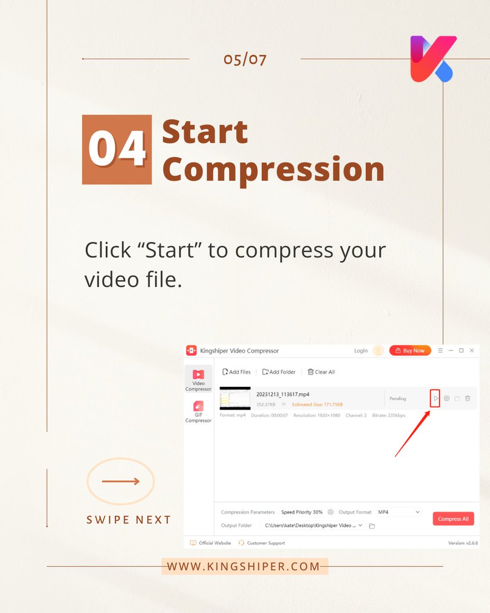 ShiperKing's tweet photo. ❓How to compress a video on your PC?
👏4 Easy steps to help you compress videos with no quality loss.
🆓Download Link🔗: https://t.co/2fSZz6GAmS
#kingshiper #compressvideo #gifs #compression #reducesize #compressor #Tips https://t.co/c6Z3brWEfJ