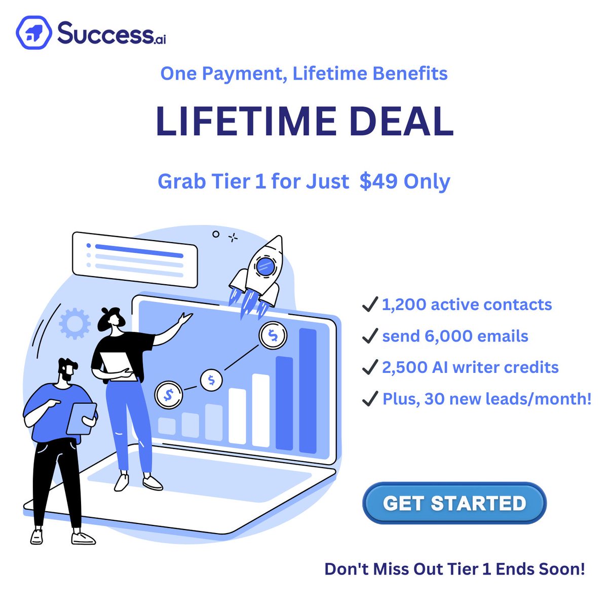 Success.ai LIFETIME DEAL! $49!

✅ 1,200 contacts
✅ 6,000 monthly emails
✅ 2,500 AI credits
✅ Bonus: 30 new leads/month!

Join now: appsumo.com/products/succe…

#EmailMarketing #SuccessAI #LimitedDeal