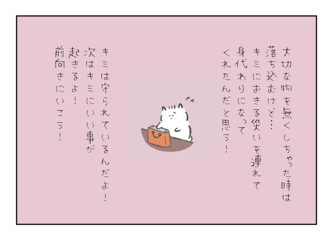 大切な物を無くしちゃった時は落ち込むけど、キミにおきる災いを連れて身代わりになってくれたんだと思うの。 キミは守られているよ!次は良い事が起きるからね!前向きにいこうね!