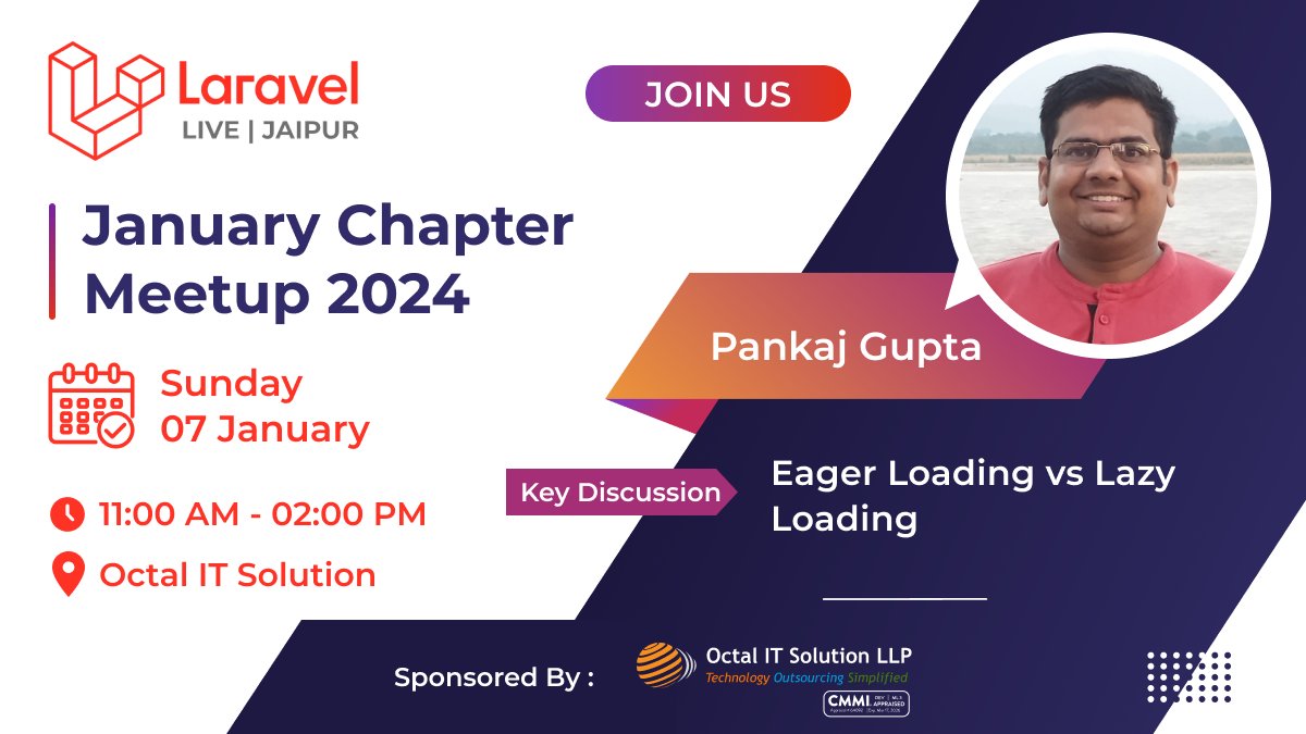 laravel_jaipur's tweet image. 🚀 Get ready to dive into the world of Laravel at #LaravelLiveJaipur! 🌐 Join our first speaker, Pankaj Gupta, as he unravels the mysteries of Eager Loading vs Lazy Loading. 🤔💡 Don't miss this insightful session🚀 #Laravel #CodingTalks