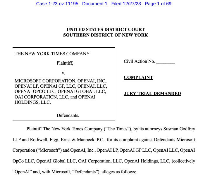 Luiza Jarovsky (@luizajarovsky) on Twitter photo 🚨 BREAKING: The <a href="/nytimes/">The New York Times</a> vs. <a href="/OpenAI/">OpenAI</a> lawsuit signs massive AI-led changes to the internet as we know it. Here's what's happening:
Large language model-based AI applications need huge amounts of data to be developed, and so far, most of the data has been extracted for free from 🚨 BREAKING: The <a href="/nytimes/">The New York Times</a> vs. <a href="/OpenAI/">OpenAI</a> lawsuit signs massive AI-led changes to the internet as we know it. Here's what's happening:
Large language model-based AI applications need huge amounts of data to be developed, and so far, most of the data has been extracted for free from