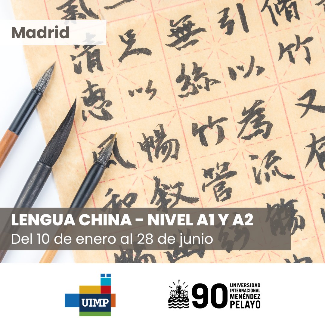 🎓 #CursosOtoñoUIMP 📖 Lengua china - nivel A1 y A2 📌 Madrid 📆 Del 10 de enero al 28 de junio 🔗 Más información A1: uimp.es/agenda-link.ht… A2: uimp.es/agenda-link.ht… #UIMP90Aniversario #UIMP2024