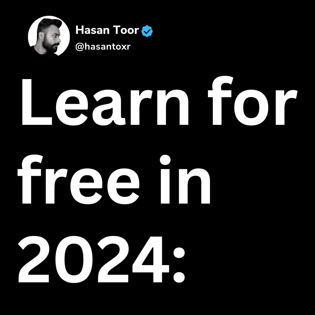 hasantoxr's tweet image. Learn for free in 2024:
1. HTML
w3schools.com
2. CSS
css-tricks.com
3. JavaScript
learnjavascript.online
4. React
react-tutorial.app
5. Tailwind
scrimba.com
6. Angular scrimba.com/learn/yourfirs…
7. Vue
vueschool.io
8. Python…