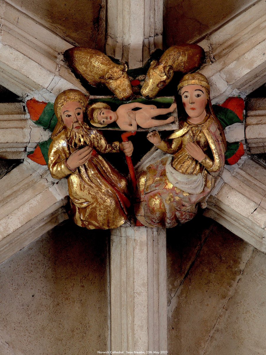 Nativity high up in Norwich Cathedral, c1470