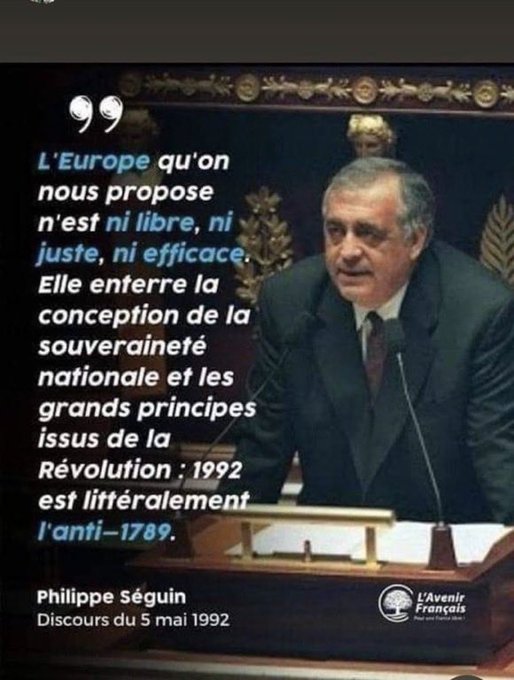 Europhobe's tweet photo. Au moment où les journalistes sanctifient Jacques Delors, il est bon de rappeler ce que disait Philippe Séguin en 1992 sur Maastricht. Le drame des souverainistes, c'est d'avoir eu raison trop tôt... https://t.co/qU7Snz93uG
