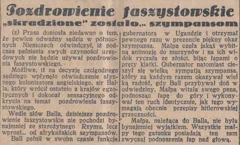 Wiadomosci_'s tweet photo. Prasa #2stycznia 1934: Hajlujesz?
Musisz wiedzieć, że faszyści ukradli swoje pozdrowienie szympansom 
Tydzień w powietrzu przebywają Amerykanki Frances Harrell i Viola Gentry. Tankowanie w powietrzu to nie jest współczesny wynalazek 
#USA Jawność procesów sądowych ponad wszystko https://t.co/tcP2NMibQf