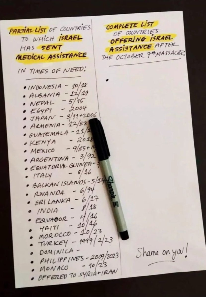 Retweetez en masse ! Juste une liste partielle des #pays vers lesquels Israël a envoyé une assistance médicale au fil des années lors de catastrophes mondiales… Quels pays ont fait de même ? @AmitHarari2 #Israel