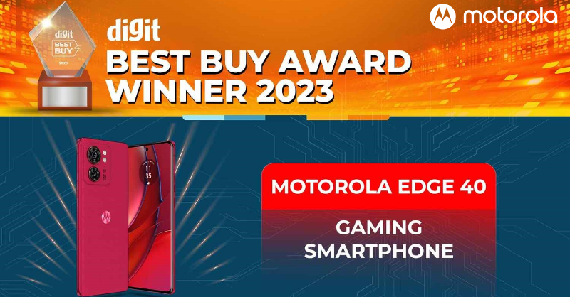 motorolaindia's tweet photo. The Motorola Edge 40 is Digit's Best Gaming Smartphone Award Winner 2023! Thanks to our amazing community for the support! https://t.co/kvUu01zNwZ