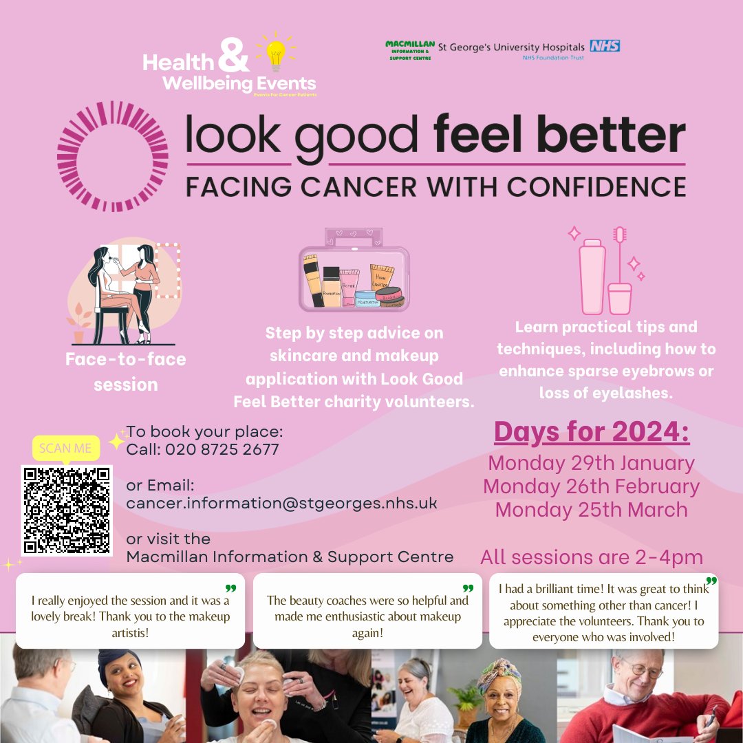 💄Look good feel better is a charity which focuses on facing cancer with confidence. ❣️Sessions are led by professional makeup artists who volunteer. All makeup equipment is prepared! So please feel free to book your place to look good and feel better!☘️