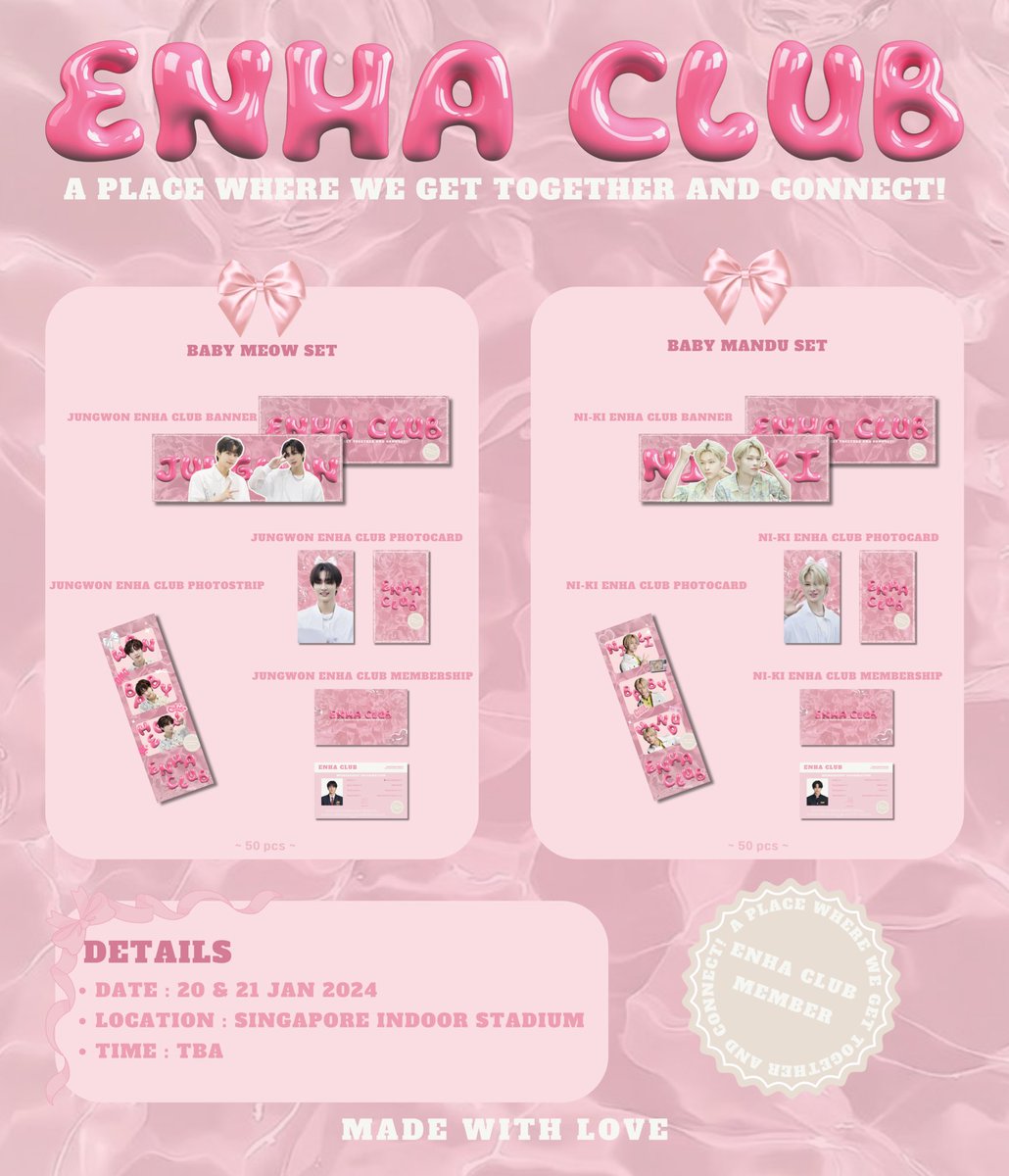 wonberrybear's tweet photo. ˚ ༘♡ Wonki Freebies By @wonberrybear ⋆｡˚

⭐️ Quantity : 50 sets (25 sets/member &amp; day)
🎀 Location : Singapore Indoor Stadium
🩰 Date : 20 &amp; 21 Jan 2024
 🦢Time : TBA
🫧 Like + rt to claim
🎵 Open for trades!!

See you soon engenes <3

#FATE_IN_SINGAPORE #FATE_IN_ASIA #ENHYPEN https://t.co/CgIz3wc1MW