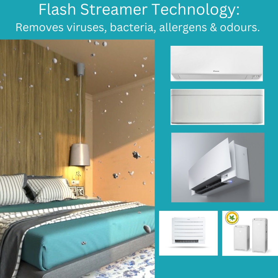 PrincipalClima1's tweet photo. Daikin's Flash Streamer technology removes 99.98% of #bacteria and #viruses from the air. It uses electrons to trigger chemical reactions with airborne particles to provide better quality, cleaner indoor air. Explore the options https://t.co/ePdUrsZNMc #flu #colds #Covid https://t.co/pDE9rK4gsn