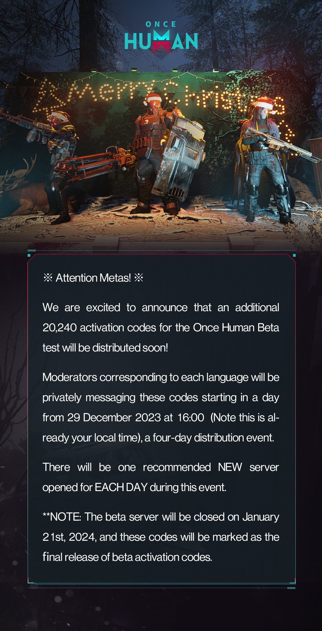 Once Human on X: &ldquo;Greetings! We will soon give away 20,240 