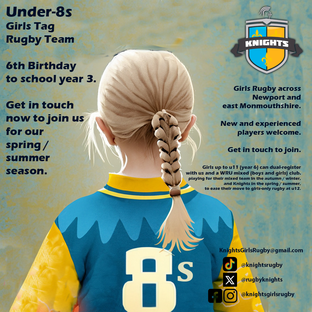 RugbyKnights's tweet photo. Mini-Knights Return!

New &amp; current players welcome.

Under 7s/8s girls tag

Under 9s/10s girls tackling

Training starts Feb, Mondays @ Newport

Girls up to u11 can dual-reg with us, and any WRU mixed (boys &amp; girls) rugby club

Get in touch now to find out more &amp; register. https://t.co/DrYVTc2qF4